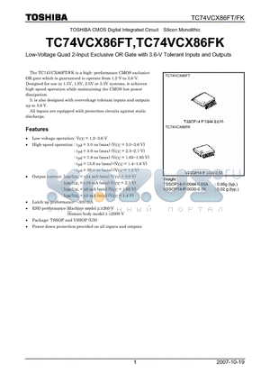 TC74VCX86FK datasheet - Low-Voltage Quad 2-Input Exclusive OR Gate with 3.6-V Tolerant Inputs and Outputs