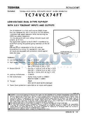 TC74VCX74FT datasheet - LOW VOLTAGE DUAL D-TYPE FLIP-FLOP WITH 3.6V TOLERANT INPUTS AND OUTPUTS