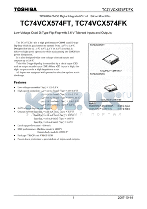 TC74VCX574FK datasheet - Low-Voltage Octal D-Type Flip-Flop with 3.6 V Tolerant Inputs and Outputs