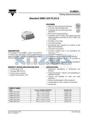 VLMB31J2K2-GS08 datasheet - Standard SMD LED PLCC-2