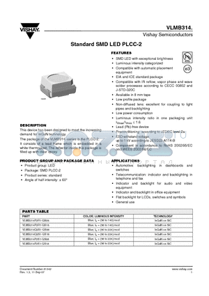 VLMB314P2R1-GS18 datasheet - Standard SMD LED PLCC-2