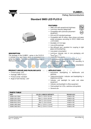 VLMB31J2K2-GS18 datasheet - Standard SMD LED PLCC-2