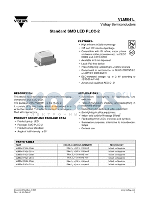 VLMB41P1Q1-GS08 datasheet - Standard SMD LED PLCC-2