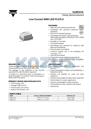 VLMC3100 datasheet - Low Current SMD LED PLCC-2