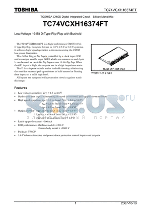 TC74VCXH16374FT datasheet - Low-Voltage 16-Bit D-Type Flip-Flop with Bushold