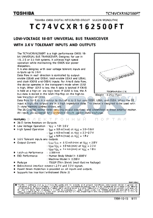 TC74VCXR162500FT datasheet - LOW VOLTAGE 18-BIT UNIVERSAL BUS TRANSCEIVER WITH 3.6V TOLERANT INPUTS AND OUTPUTS