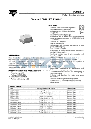 VLMD31L2P1-GS08 datasheet - Standard SMD LED PLCC-2