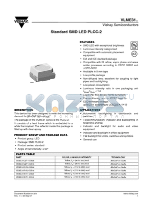 VLME31R1S2-GS18 datasheet - Standard SMD LED PLCC-2