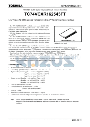 TC74VCXR162543FT datasheet - Low-Voltage 16-Bit Registered Transceiver with 3.6-V Tolerant Inputs and Outputs