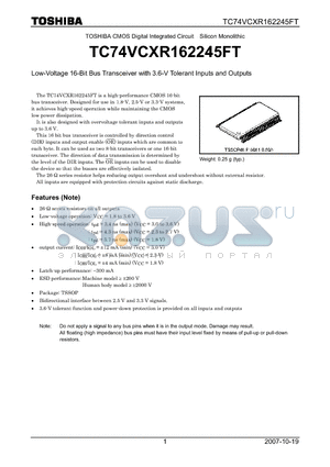 TC74VCXR162245FT datasheet - Low-Voltage 16-Bit Bus Transceiver with 3.6-V Tolerant Inputs and Outputs
