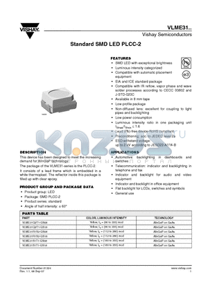 VLME31Q2T1-GS08 datasheet - Standard SMD LED PLCC-2