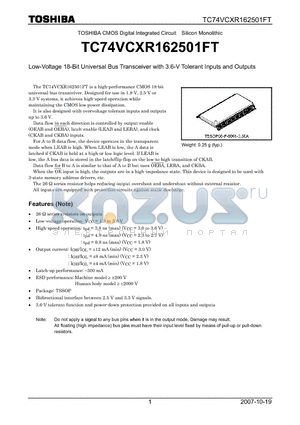 TC74VCXR162501FT datasheet - Low-Voltage 18-Bit Universal Bus Transceiver with 3.6-V Tolerant Inputs and Outputs