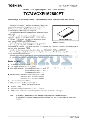 TC74VCXR162600FT datasheet - Low-Voltage 18-Bit Universal Bus Transceiver with 3.6-V Tolerant Inputs and Outputs