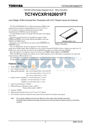 TC74VCXR162601FT_07 datasheet - Low-Voltage 18-Bit Universal Bus Transceiver with 3.6-V Tolerant Inputs and Outputs