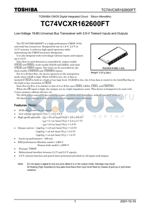 TC74VCXR162600FT_07 datasheet - Low-Voltage 18-Bit Universal Bus Transceiver with 3.6-V Tolerant Inputs and Outputs