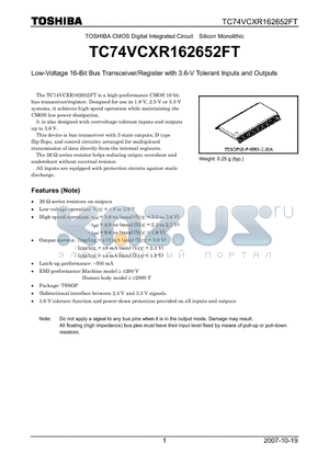 TC74VCXR162652FT datasheet - Low-Voltage 16-Bit Bus Transceiver/Register with 3.6-V Tolerant Inputs and Outputs