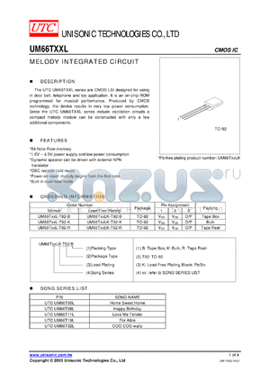 UM66T11LK-T92-K datasheet - MELODY INTEGRATED CIRCUIT