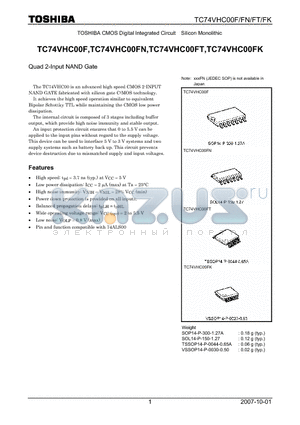 TC74VHC00F datasheet - Quad 2-Input NAND Gate