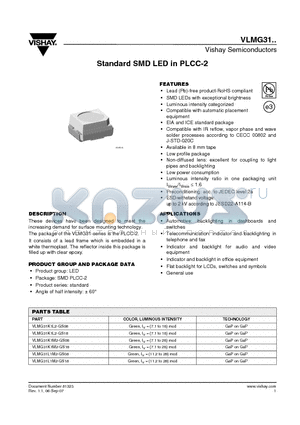 VLMG31K1M2-GS18 datasheet - Standard SMD LED in PLCC-2