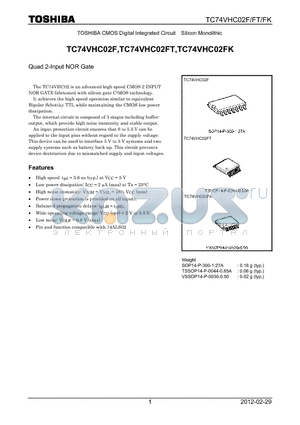 TC74VHC02FK_12 datasheet - Quad 2-Input NOR Gate