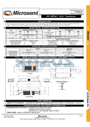 SGE2644-3GT datasheet - 6W LMT3811 28.3:1 Transformer