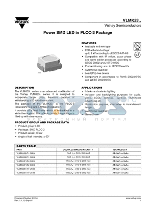 VLMK33S1T1-GS18 datasheet - Power SMD LED in PLCC-2 Package