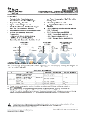 SN74LVC1404DCTR datasheet - OSCILLATOR DRIVER FOR CRYSTAL OSCILLATOR OR CERAMIC RESONATOR