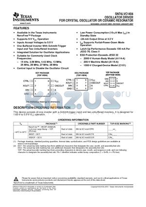 SN74LVC1404_07 datasheet - OSCILLATOR DRIVER FOR CRYSTAL OSCILLATOR OR CERAMIC RESONATOR