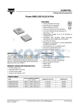 VLMK62CADA-GS08 datasheet - Power SMD LED CLCC-6 Flat