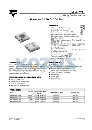 VLMK82EAFA-GS08 datasheet - Power SMD LED CLCC-2 Flat