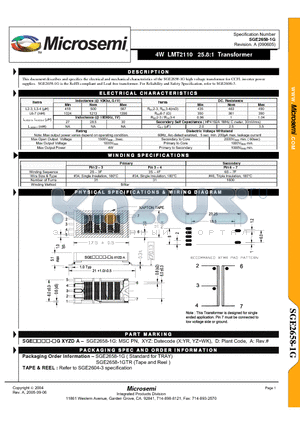 SGE2658-1G datasheet - 4W LMT2110 25.8:1 Transformer