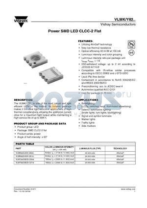 VLMK82EAFA-GS18 datasheet - Power SMD LED CLCC-2 Flat