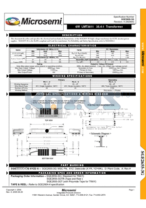 SGE2655-3G datasheet - 6W LMT3811 35.4:1 Transformer