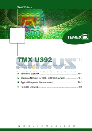 TMXU392 datasheet - SAW Passband Filter - Remote Control - RF