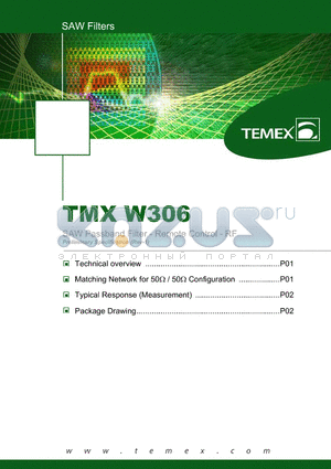 TMXW306 datasheet - SAW PASSBAND Filter - Remote Control - RF