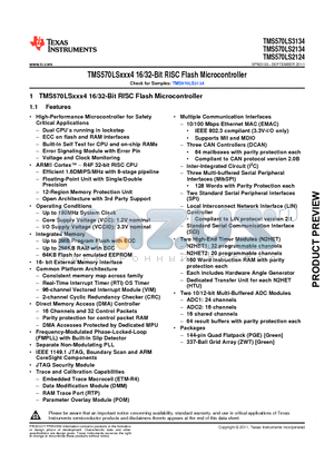 TMX5702124AZWTQQ1 datasheet - TMS570LSxxx4 16/32-Bit RISC Flash Microcontroller