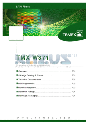 TMXW371 datasheet - SAW Bandpass Filter - Home & Building - RF Preliminary Specification
