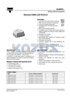 VLMP31G2J1-GS18 datasheet - Standard SMD LED PLCC-2
