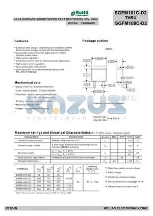 SGFM101C-D2 datasheet - 10.0A SURFACE MOUNT SUPER FAST RECTIFIERS -50V- 600V