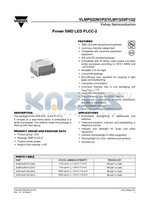 VLMPG33N1P2-GS18 datasheet - Power SMD LED PLCC-2