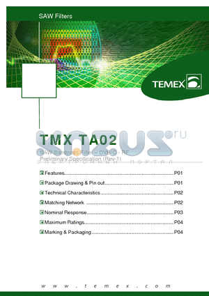 TMXTA02 datasheet - SAW Bandpass Filter - DVB-C - RF