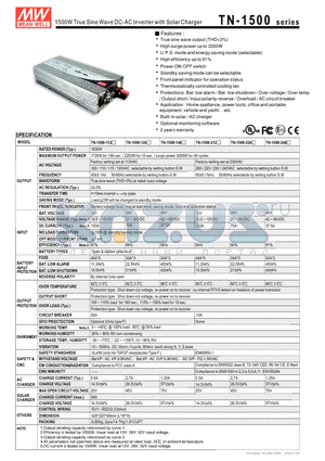 TN-1500-124 datasheet - 1500W True Sine Wave DC-AC Inverter with Solar Charger