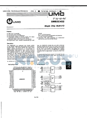 UM82C452 datasheet - SINGLE CHIP MULTI - I/O