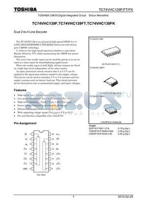 TC74VHC139FK_12 datasheet - Dual 2-to-4 Line Decoder