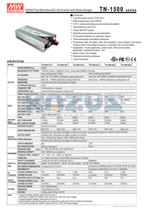 TN-1500-212 datasheet - 1500W True Sine Wave DC-AC Inverter with Solar Charger