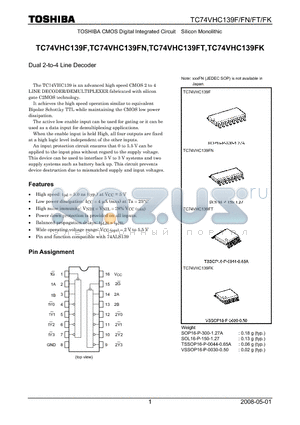 TC74VHC139FN datasheet - Dual 2-to-4 Line Decoder