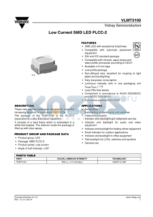 VLMT3100 datasheet - Low Current SMD LED PLCC-2