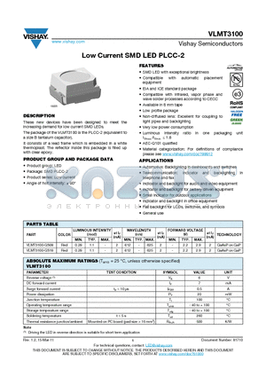 VLMT3100-GS08 datasheet - Low Current SMD LED PLCC-2