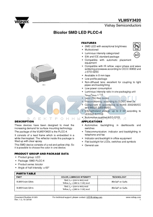 VLMSY3420-GS08 datasheet - Bicolor SMD LED PLCC-4