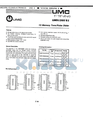 UM91260A datasheet - 10 MEMORY TONE /PULSE DIALER